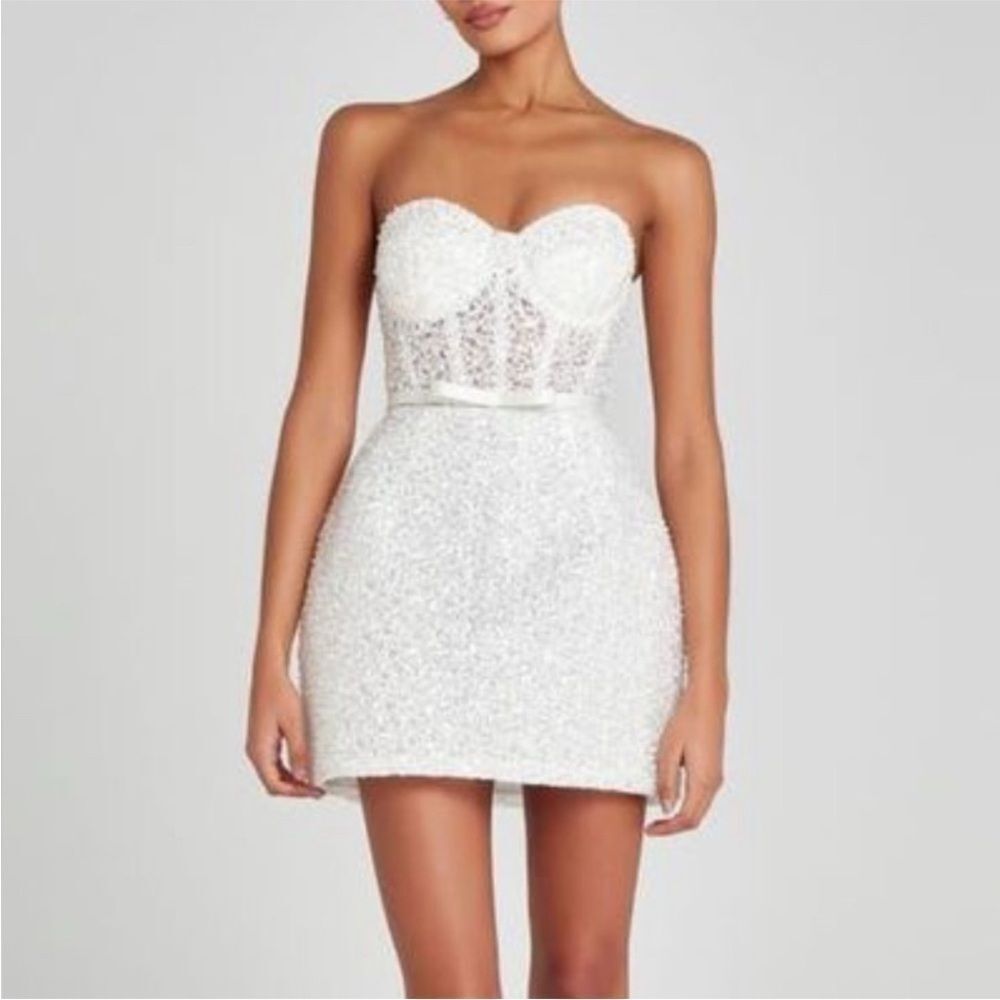 NADINE MERABI Women's White Alice Embellished Belted Cocktail Minidress A